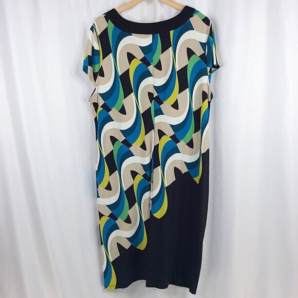 Alfani Geometric Stretch Womens 2X Dress Notch Neck Cap Sleeve Sheath Bodycon - Picture 3 of 8